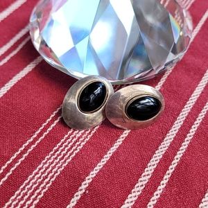 Vintage black onyx silver pierced earrings